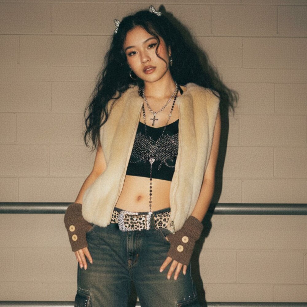 Super soft & comfy Y2K Bratz style light tan cream faux fur vest with zipper